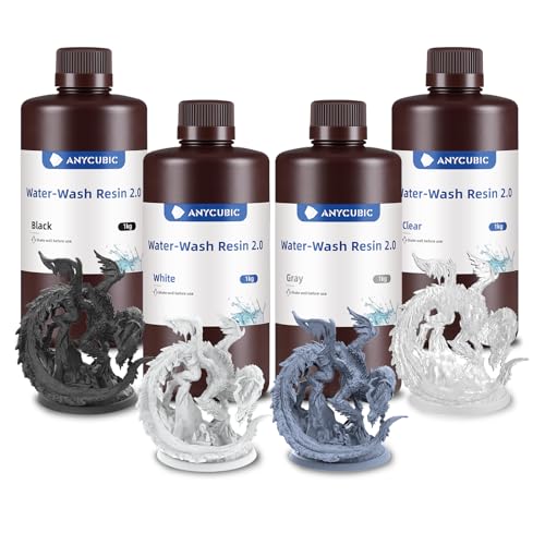 ANYCUBIC Wasser Abwaschbar Resin 2.0, 3D Drucker Resin Water Washable, Anti-Vergilbung, UV Resin 405nm Standard Photopolymer Harz Geringer Geruch, Grau+Weiß+Transluzent+Schwarz, 1kg, 4pcs ANYCUBIC Wasser Abwaschbar Resin 2.0, 3D Drucker Resin Water Washable, Anti-Vergilbung, UV Resin 405nm Standard Photopolymer Harz Geringer Geruch, Grau+Weiß+Transluzent+Schwarz, 1kg, 4pcs von ANYCUBIC