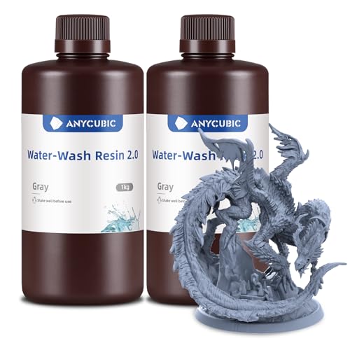 ANYCUBIC Wasser Abwaschbar Resin 2.0, 3D Drucker Resin Water Washable, Anti-Vergilbung, UV Resin 405nm Standard Photopolymer Harz Geringer Geruch für alle LCD 3D Drucker, Grau, 1kg, 2pcs ANYCUBIC Wasser Abwaschbar Resin 2.0, 3D Drucker Resin Water Washable, Anti-Vergilbung, UV Resin 405nm Standard Photopolymer Harz Geringer Geruch für alle LCD 3D Drucker, Grau, 1kg, 2pcs von ANYCUBIC