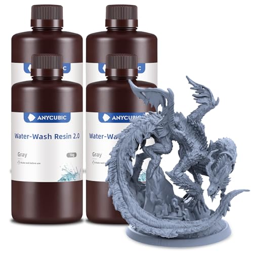 ANYCUBIC Wasser Abwaschbar Resin 2.0, 3D Drucker Resin Water Washable, Anti-Vergilbung, UV Resin 405nm Standard Photopolymer Harz Geringer Geruch für alle LCD 3D Drucker, Grau, 1kg, 4pcs ANYCUBIC Wasser Abwaschbar Resin 2.0, 3D Drucker Resin Water Washable, Anti-Vergilbung, UV Resin 405nm Standard Photopolymer Harz Geringer Geruch für alle LCD 3D Drucker, Grau, 1kg, 4pcs von ANYCUBIC