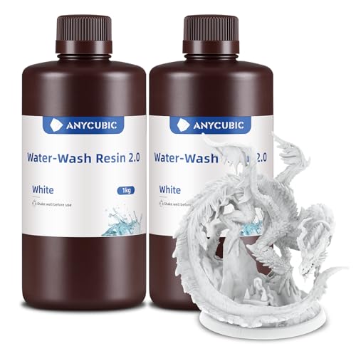 ANYCUBIC Wasser Abwaschbar Resin 2.0, 3D Drucker Resin Water Washable, Anti-Vergilbung, UV Resin 405nm Standard Photopolymer Harz Geringer Geruch für alle LCD 3D Drucker, Weiß, 1kg, 2pcs ANYCUBIC Wasser Abwaschbar Resin 2.0, 3D Drucker Resin Water Washable, Anti-Vergilbung, UV Resin 405nm Standard Photopolymer Harz Geringer Geruch für alle LCD 3D Drucker, Weiß, 1kg, 2pcs von ANYCUBIC