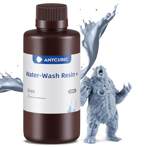 Wasser Waschbares Resin Plus, ANYCUBIC 3D Drucker Harz Wasserlöslich, UV-Resin 405nm Standard Photopolymer Harz, Geringer Geruch, Geeignet für 4/6/8K LCD 3D-Drucker (Grau,500g) von ANYCUBIC