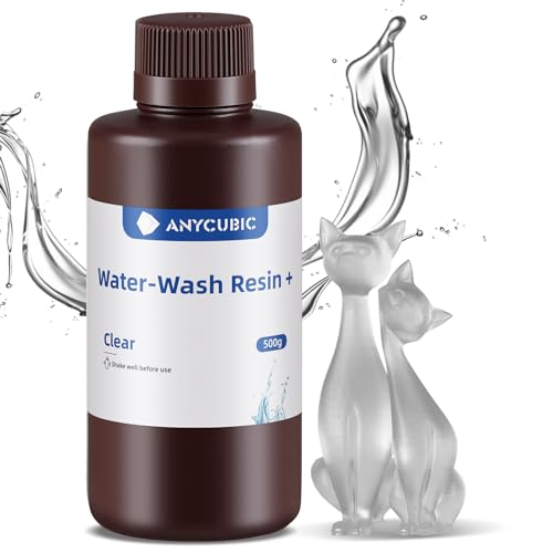 Wasser Waschbares Resin Plus, ANYCUBIC 3D Drucker Harz Wasserlöslich, UV-Resin 405nm Standard Photopolymer Harz, Geringer Geruch, Geeignet für 4/6/8K LCD 3D-Drucker (Transluzent,500g) von ANYCUBIC