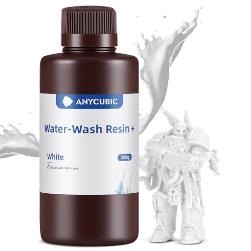 Wasser Waschbares Resin Plus, ANYCUBIC 3D Drucker Harz Wasserlöslich, UV-Resin 405nm Standard Photopolymer Harz, Geringer Geruch, Geeignet für 4/6/8K LCD 3D-Drucker (Weiß, 500g) von ANYCUBIC