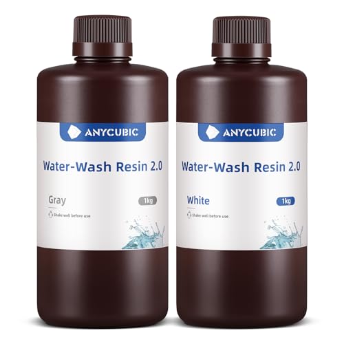 ANYCUBIC Water Washable Resin 2.0, 3D Drucker Resin Wasser Abwaschbar, UV Resin 405nm Standard Photopolymer Harz Geringer Geruch für 4/6/8K Geeignet LCD 3D Printer (Grau+Weiß,1000g,2pcs) von ANYCUBIC