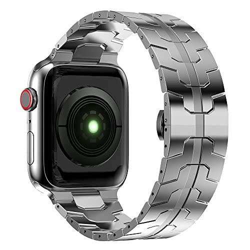 ANYE Kompatibel für Apple Watch Series 7 45mm Armband Edelstahl, Metall Armbänder Apple Watch Ultra 49mm Apple Watch Series 8 SE Series 6 5 4 44mm Mit Doppelt Schließe Band für iWatch Series 3 42mm von ANYE