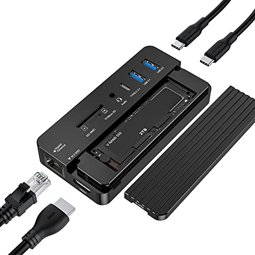 ANYOYO USB-C-Hub mit Festplattengehäuse, 10-in-1 USB-C-Hub-Adapter mit externem M.2-SSD-Festplattengehäuse, 4K HDMI, USB 3.0, SD/TF-Kartenleser, 100 W PD, kompatibel mit Laptop, iPad, Schwarz von ANYOYO