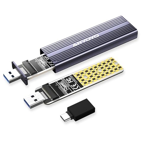M.2 NVME SATA SSD Gehäuse, ANYOYO USB 3.2 Gen 2 10 Gbps Solid State Drive Gehäuse für 2242 2260 2280 M.2 NVME/SATA SSD mit M-Key oder M+B Key (unterstützt UASP, Plug and Play) von ANYOYO