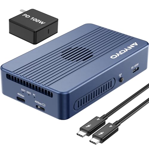 Dual-Bay 40 Gbps M.2 NVMe SSD-Gehäuse mit Kühllüfter – Unterstützt Thunderbolt 4/3, USB 4.0 & Software-RAID für MacBook M1/M2/Windows – Kompatibel mit Mac Mini Dock & Dual Monitor(TBU405Pro MAX) von ANYOYO