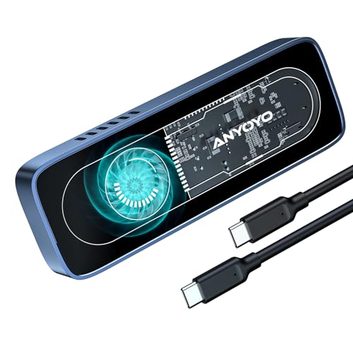 ANYOYO NVMe Gehäuse mit Lüfter, M2 SSD Gehäuse 10 Gbit/s USB 3.2 Gen 2 SSD Gehäuse, SSD Case für NVMe PCIe M-Key/B+M Key, SSD Adapter unterstützt 2280/2260/2242/2230 von ANYOYO