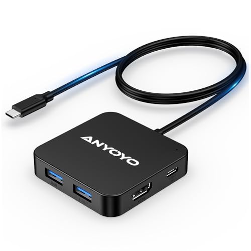 USB C Hub, 60 cm 6-in-1 USB C auf HDMI Adapter mit 4K-HDMI, 1 USB C Datenanschluss, 100W PD Schnellladung, 3 USB 3.0 5Gbps Anschlüsse, USB C Hub Multiport Adapter für MacBook Air/Pro von ANYOYO