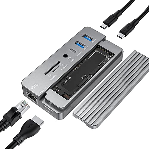 USB-C Hub mit Festplattengehäuse, 10 in 1 USB C Hub Adapter mit M.2 SSD externem Festplattengehäuse,4K HDMI,USB 3.0,SD/TF Kartenleser,100W PD kompatibel mit Laptop, Ipad (Grau) von ANYOYO