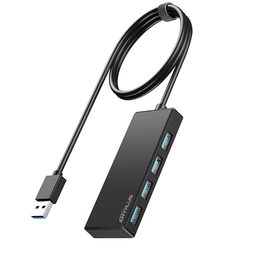 ANYPLUS USB Hub, Multiport USB Splitter Adapter, 0.6M Langes Kabel USB 3.0 Hub, USB Extender für Laptop, PC, iMac, Surface Pro, MacBook, Mac Pro, Flash Drive, XPS, Maus, HDD von ANYPLUS
