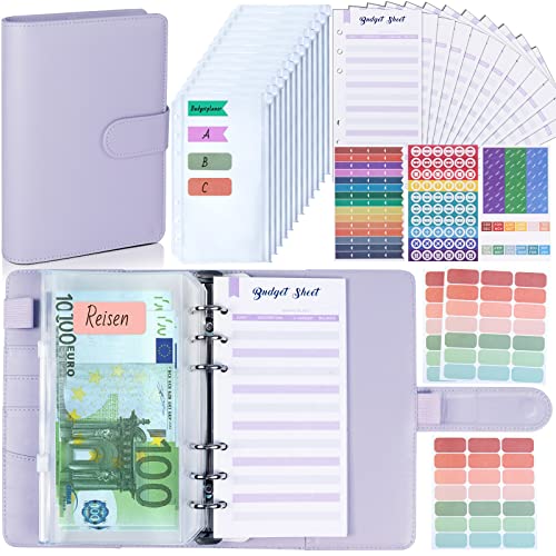 Budget Planner Deutsch Budget Binder A6 - Bugetplaner Haushaltsbuch mit Geldfächer, Finanzplaner Geld Organizer Sparbuch mit Folien für Sparen Sparchallenge Umschlagmethode Geldplaner Cash Stuffing von ANYUKE