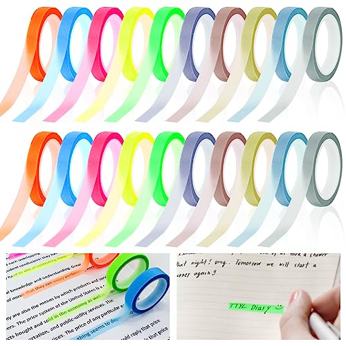 20 Rollen Textmarker-Klebeband,6mm*5m Highlight Strips Abnehmbare Fluoreszierende Farbige Tags,Farbiges Transparentes klebeband Haftnotizen Rollen für Schüler Lehrer Büro Hause von ANZOAT