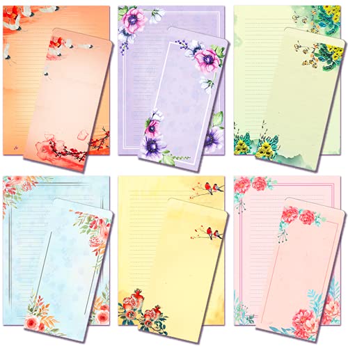 ANZON MORIES A4 Liniert Florentina Briefpapier und Briefumschläge Set, 48 Briefe Schreibpapier mit 24 selbstklebenden Umschlägen, druckerfreundlich, Tintenfarbe Gemälde von ANZON MORIES