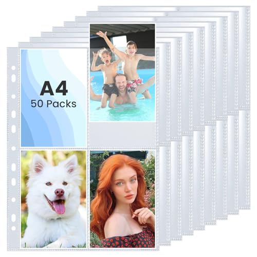 AOBOPLE 50 Stück Fotohüllen DIN A4,Transparent Postkartenhüllen, 4 Fach Geteilt Fotosichthüllen,Kleine Klarsichtfolien, Karten & Fotohüllen für Familien, Hochzeits (10.8 x 15.2 cm) von AOBOPLE