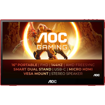 AOC 16G3 39,6cm (15,6") FHD Mobiler Gaming Monitor 16:9 HDMI/mHDMI/USB-C 144Hz von AOC