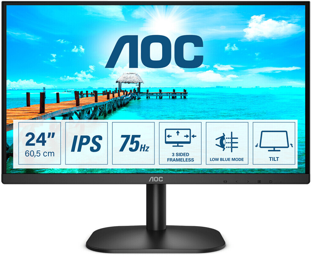 AOC 24B2XD - Full HD Monitor - 23.8  - 1.920 x 1.080 Pixel - 75 Hz - IPS - 16:9 - Reaktionszeit 4 ms - 1.000:1 - Helligkeit 250 cd/m² [Energieklasse E] (24B2XD) von AOC