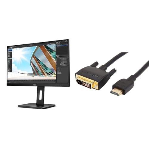 AOC 24P2Q - 24 Zoll FHD Monitor, höhenverstellbar & Amazon Basics HDMI A -zu-DVI-Adapterkabel, 1.8 m, Nicht für den Anschluss an SCART- oder VGA-Anschlüsse, Schwarz von AOC
