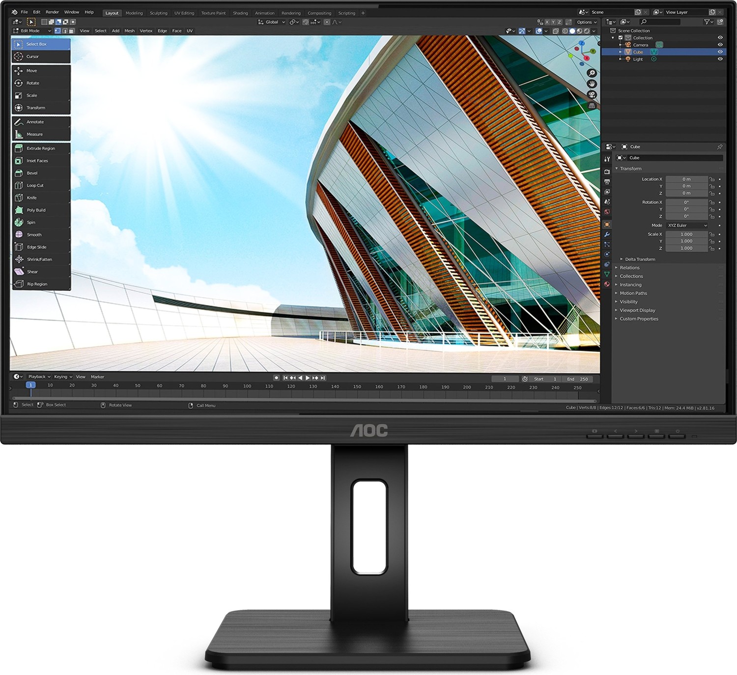 AOC 24P2Q - LED-Monitor - 61 cm (24) (23.8 sichtbar) - 1920 x 1080 Full HD (1080p) - IPS - 250 cd/m² - 1000:1 - 4 ms - HDMI, DVI, DisplayPort, VGA - Lautsprecher - Schwarz [Energieklasse E] von AOC
