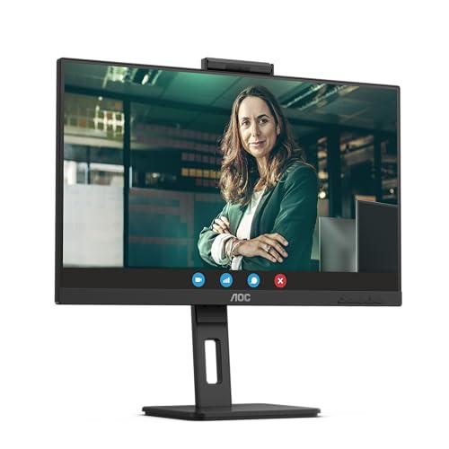 AOC 24P3CW - 24 Zoll Full HD Monitor, 5 MP Webcam, höhenverstellbar, Lautsprecher (1920x1080, 75 Hz, HDMI, DisplayPort (in/out), USB-C (65W PD), RJ45, USB Hub) schwarz von AOC