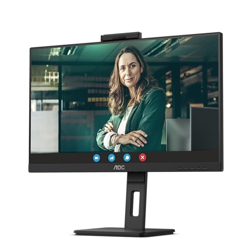 AOC 24P3QW - 24 Zoll Full HD Monitor, 2 MP Webcam, höhenverstellbar, Lautsprecher (1920x1080, 75 Hz, HDMI, DisplayPort, USB Hub) schwarz von AOC