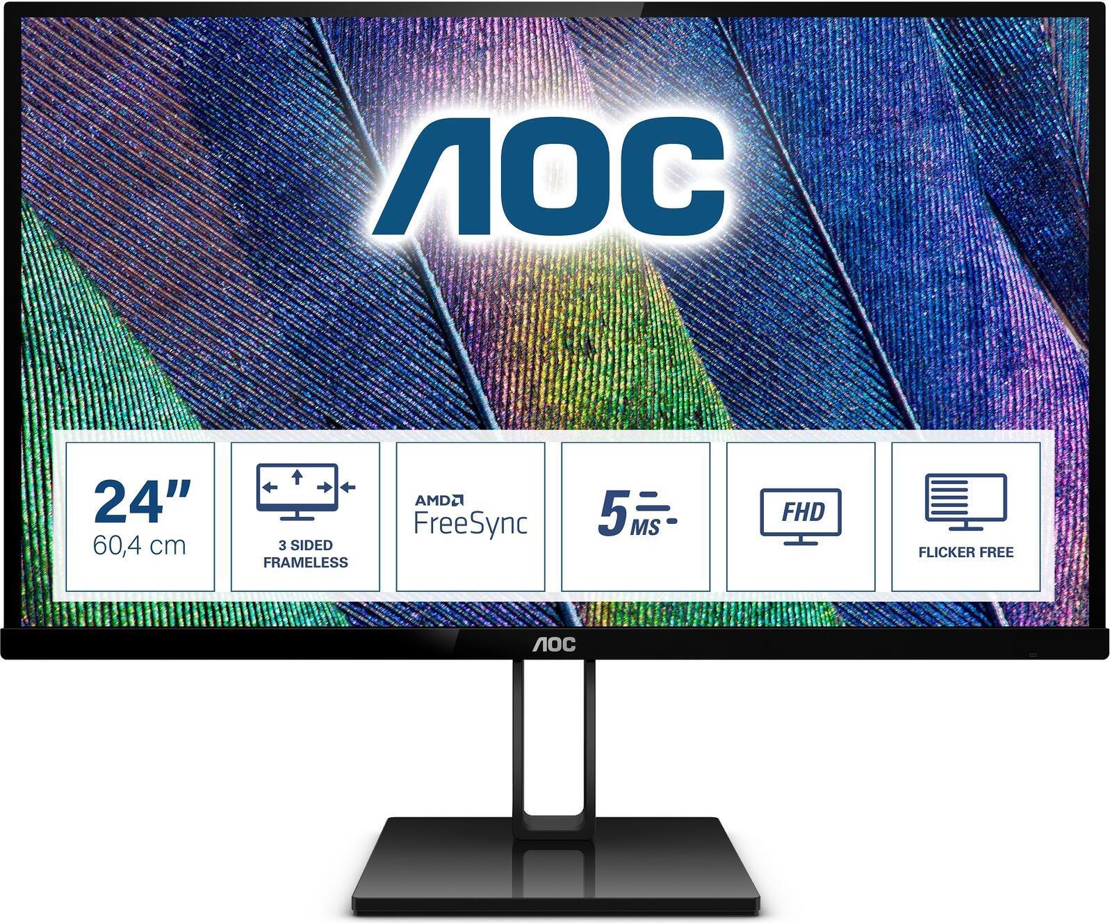 AOC 24V2Q - LED-Monitor - 60.5 cm (23.8) - 1920 x 1080 Full HD (1080p) - IPS - 250 cd/m² - 1000:1 - 5 ms - HDMI, DisplayPort von AOC