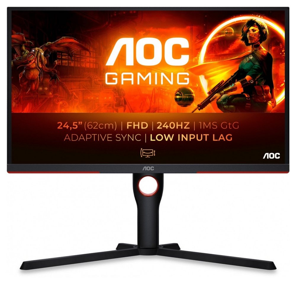 AOC 25G3ZM/BK 62 cm (25 Zoll) Gaming Monitor mit VA-Panel schwarz/rot Gaming-Monitor (1920 x 1080 px, 0.5 ms Reaktionszeit, Tieferes Schwarz und höherer Kontrast) von AOC