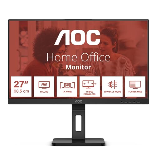 AOC 27E3QAF - 27 Zoll Full HD Monitor, Lautsprecher, höhenverstellbar (1920x1080, 75 Hertz, VGA, HDMI, DisplayPort) schwarz von AOC