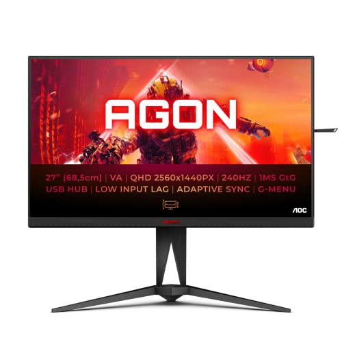 AOC AGON AG275QZN - 27 Zoll QHD Gaming Monitor, FreeSync Premium , 0,5 ms, 240 Hz (2560x1440, DisplayPort, HDMI, USB Hub) schwarz/rot von AOC