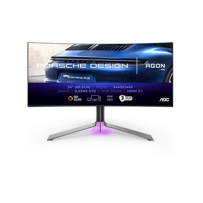 AOC AGON Pro PD34 86,4cm (34") UWQHD OLED Gaming Monitor Curved 21:9 HDMI/DP/USB-C PD65W 240Hz 0,03ms von AOC