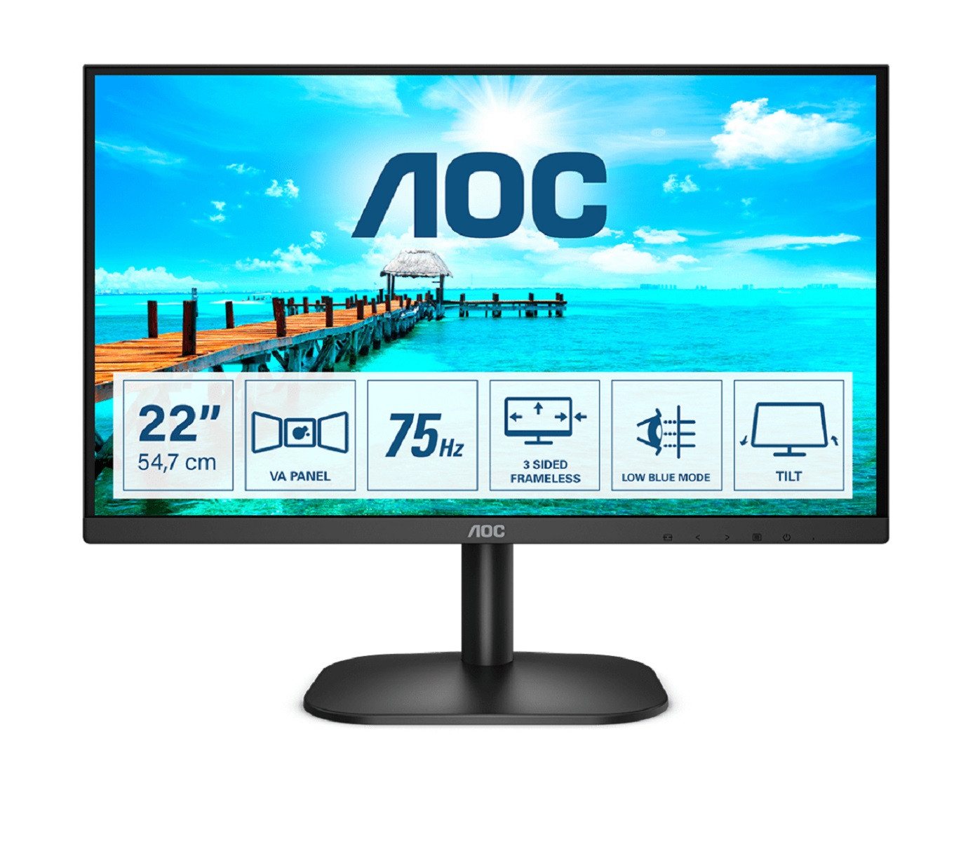 AOC AOC 22B2H/EU - LED-Monitor - 55 cm 22" LCD-Monitor (55 cm/22 ", HD, 75 Hz, VA, HDMI, VGA, VESA-Halterung-Einrichtung 100x100) von AOC