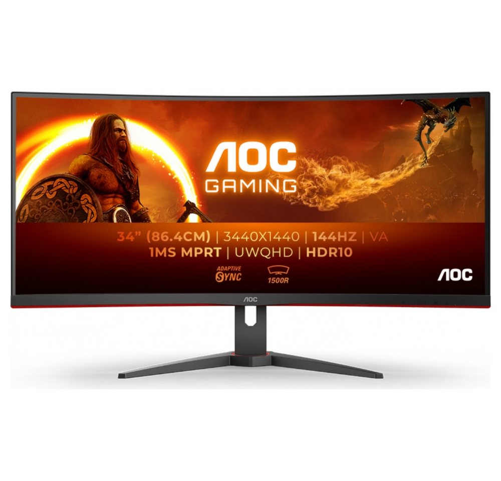 AOC AOC CU34G2XE/BK 34" UltraWide Gaming Monitor Curved-Gaming-Monitor (WQHD 3440 x 1440 px, WQHD 3440 x 1440, WQHD 3440 x 1440, Ergonomisches Design mit Höhenverstellung) von AOC
