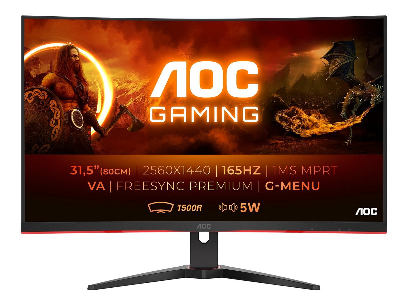 AOC AOC Gaming CQ32G2SE/BK - LED-Monitor Curved-Gaming-Monitor (80 cm/31.5 , 2560 x 1440 px, 1 ms Reaktionszeit, 165 Hz, VA, Curved, 165Hz, 1ms, 2xHDMI, DisplayPort, VESA)" von AOC