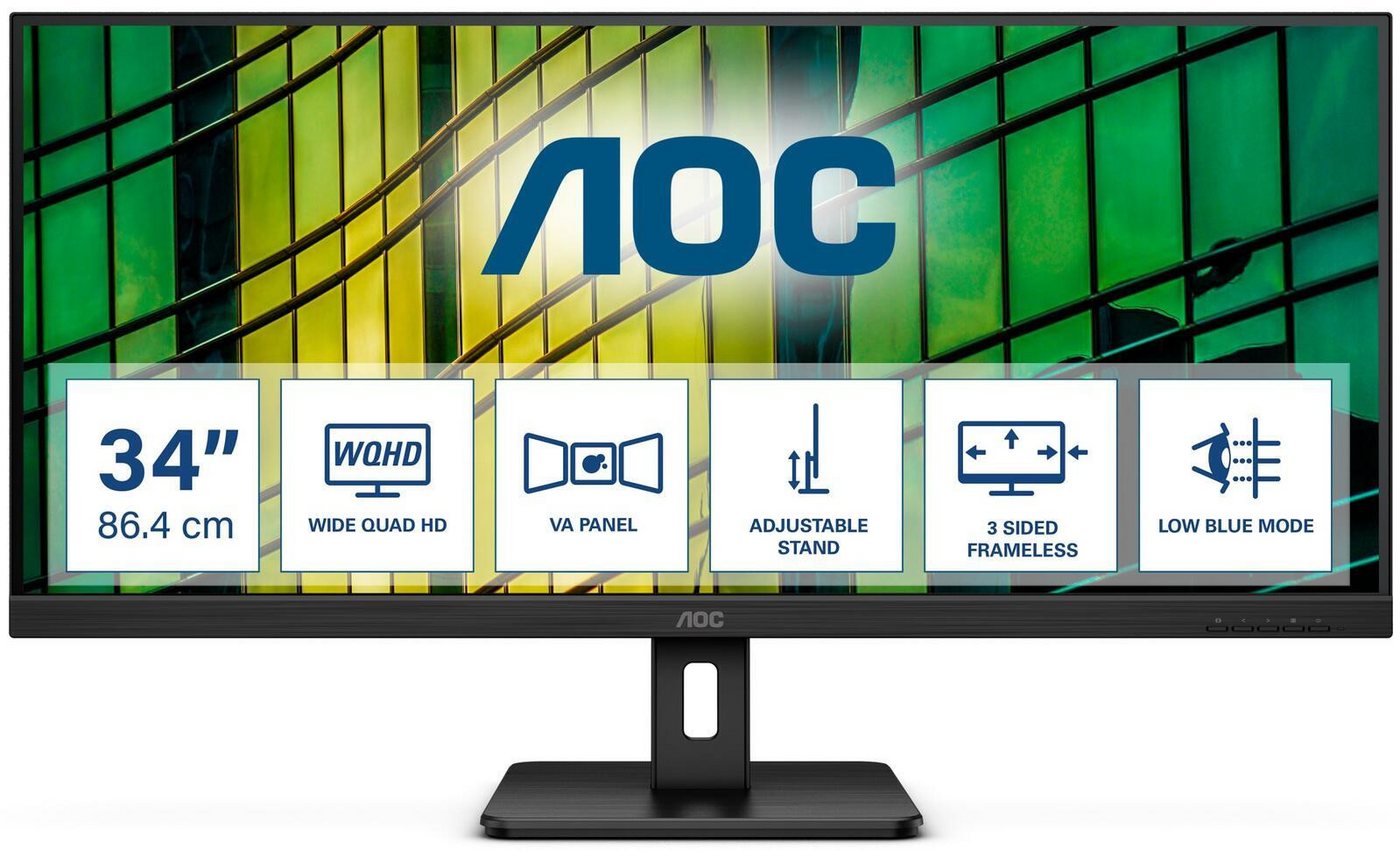 AOC AOC U34E2M/BK TFT-Monitor (3.440 x 1.440 Pixel (21:9), 4 ms Reaktionszeit, 100 Hz, VA Panel) von AOC