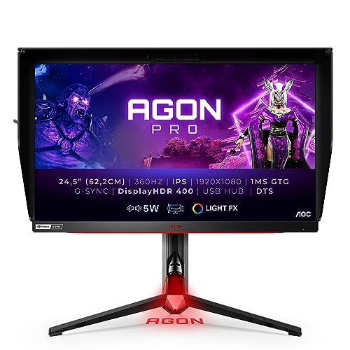 AOC Agon Pro AG254FG - 25 Zoll FHD Gaming Monitor, 360 Hz, 1ms, Gsync Ultimate (1920x1080, HDMI, DisplayPort, USB Hub) schwarz/rot von AOC