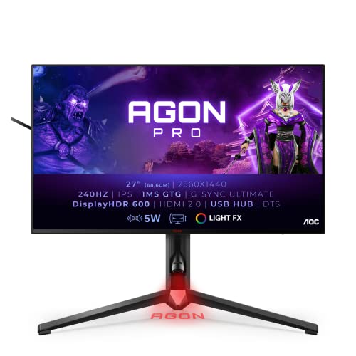 AOC Agon Pro AG274QG - 27 Zoll QHD Gaming Monitor, 240 Hz, 1 ms, HDR600, G-Sync Ultimate (2560x1440, HDMI, DisplayPort, USB Hub) schwarz von AOC