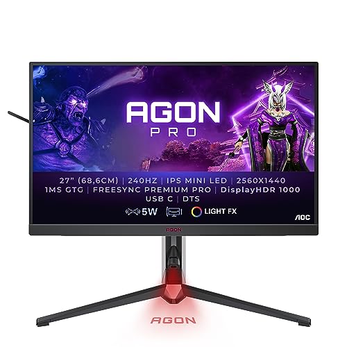 AOC Agon Pro AG274QZM - 27 Zoll QHD Gaming Monitor, 240 Hz, 1 ms, FreeSync, G-Sync Compatible, HDR1000 (2560x1440, HDMI, DisplayPort, USB-C, USB Hub) schwarz von AOC
