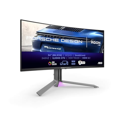 AOC Agon Pro PD34-34 Zoll WQHD OLED Gaming Monitor, 240 Hz, 0.03 ms, FreeSync Premium Pro, G-Sync comp., HDR400 (3440x1440, 2X HDMI 2.1, DisplayPort, USB-C (90W PD), USB Hub) schwarz von AOC