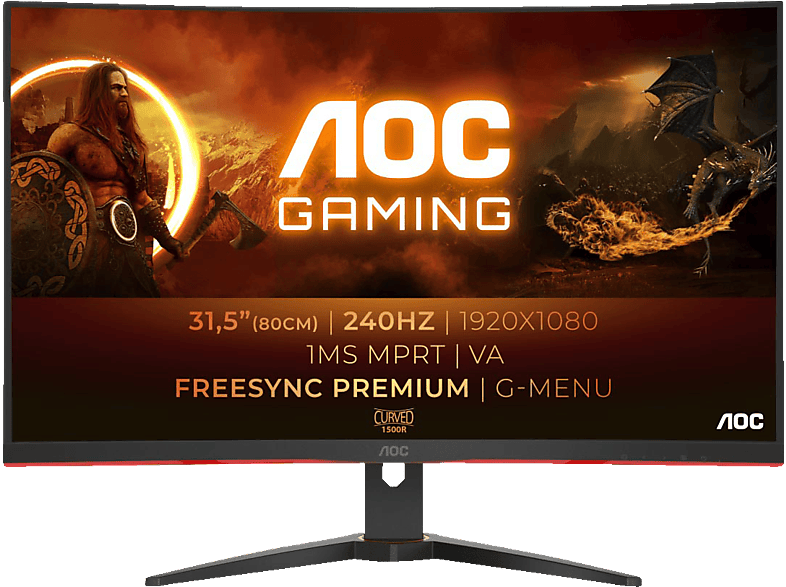 AOC C32G2ZE 32 Zoll Full-HD Gaming Monitor mit Low-Input Lag, G-menu, 6 Games mode, 240 Hz, 1 ms und AMD FreeSync Premium (1 Reaktionszeit von AOC