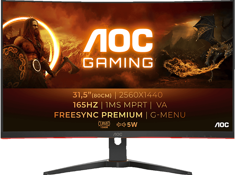 AOC CQ32G2SE/BK Curved 32 Zoll QHD Gaming Monitor (1 ms Reaktionszeit, 165 Hz) von AOC