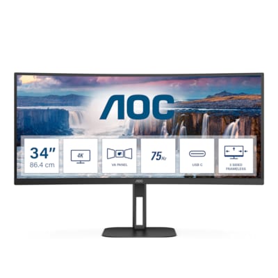 AOC CU34V5C 86,4cm (34") UWQHD VA Monitor Curved 21:9 HDMI/DP/USB-C PD65W 100Hz von AOC