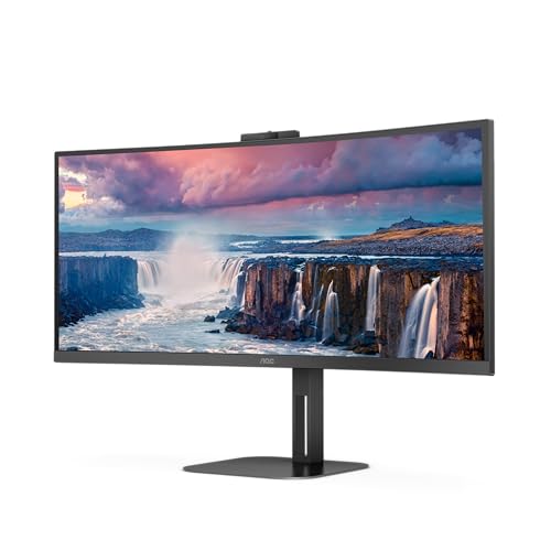 AOC CU34V5CW - 34 Zoll WQHD Curved Monitor, 2 MP Webcam, Lautsprecher, höhenverstellbar (3440x1440, 100 Hz, HDMI, DisplayPort, USB-C, USB Hub) schwarz von AOC