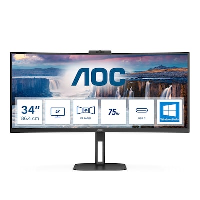 AOC CU34V5CW 86,4cm (34“) WQHD VA Monitor Curved 21:9 HDMI/DP/USB-C PD65W 100Hz Webcam von AOC