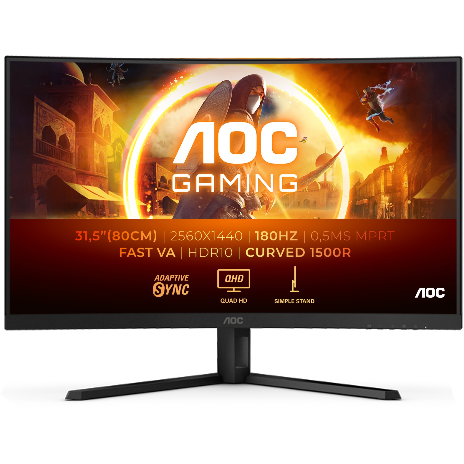 81.3cm/32"" (2560x1440) AOC Gaming CQ32G4VE 16:9 QHD Curved FastVA 0.5ms 180Hz HDR10 HDMI DP Black 81.3cm/32"" (2560x1440) AOC Gaming CQ32G4VE 16:9 QHD Curved FastVA 0.5ms 180Hz HDR10 HDMI DP Black von AOC