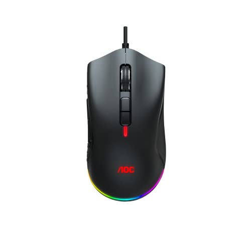 AOC GM530 Gaming-Maus mit optischem Sensor, ergonomische Form, 16.000 echte DPI, 7 Tasten, Light-FX-Sync und anpassbar G-Menu von AOC