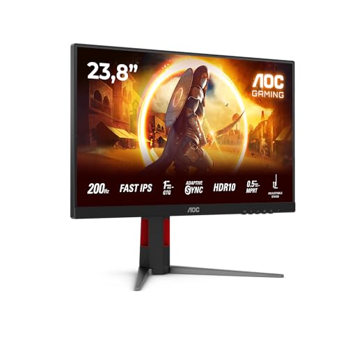 AOC Gaming 24G4HA - 24 Zoll Full HD Monitor, 200 Hz, 1 ms, G-Sync comp., HDR10 (1920x1080, 2X HDMI 2.0, 1x DisplayPort 1.4) schwarz-rot von AOC