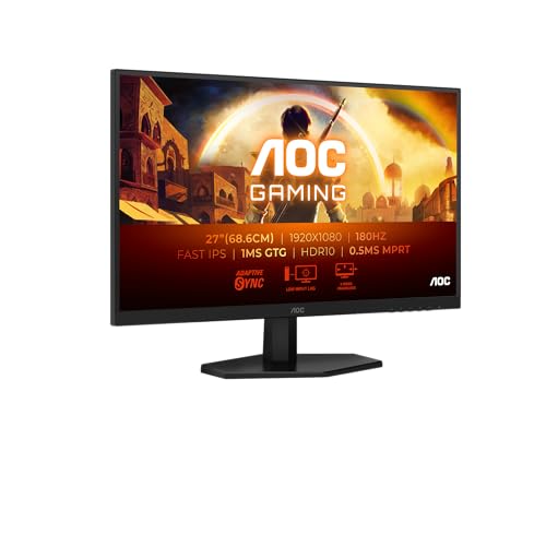 AOC Gaming 27G42E - 27 Zoll Full HD Monitor, 180 Hz, 1 ms, FreeSync Prem., G-Sync comp., HDR10 (1920x1080, 1x HDMI 2.0, 1x DisplayPort 1.4) schwarz von AOC