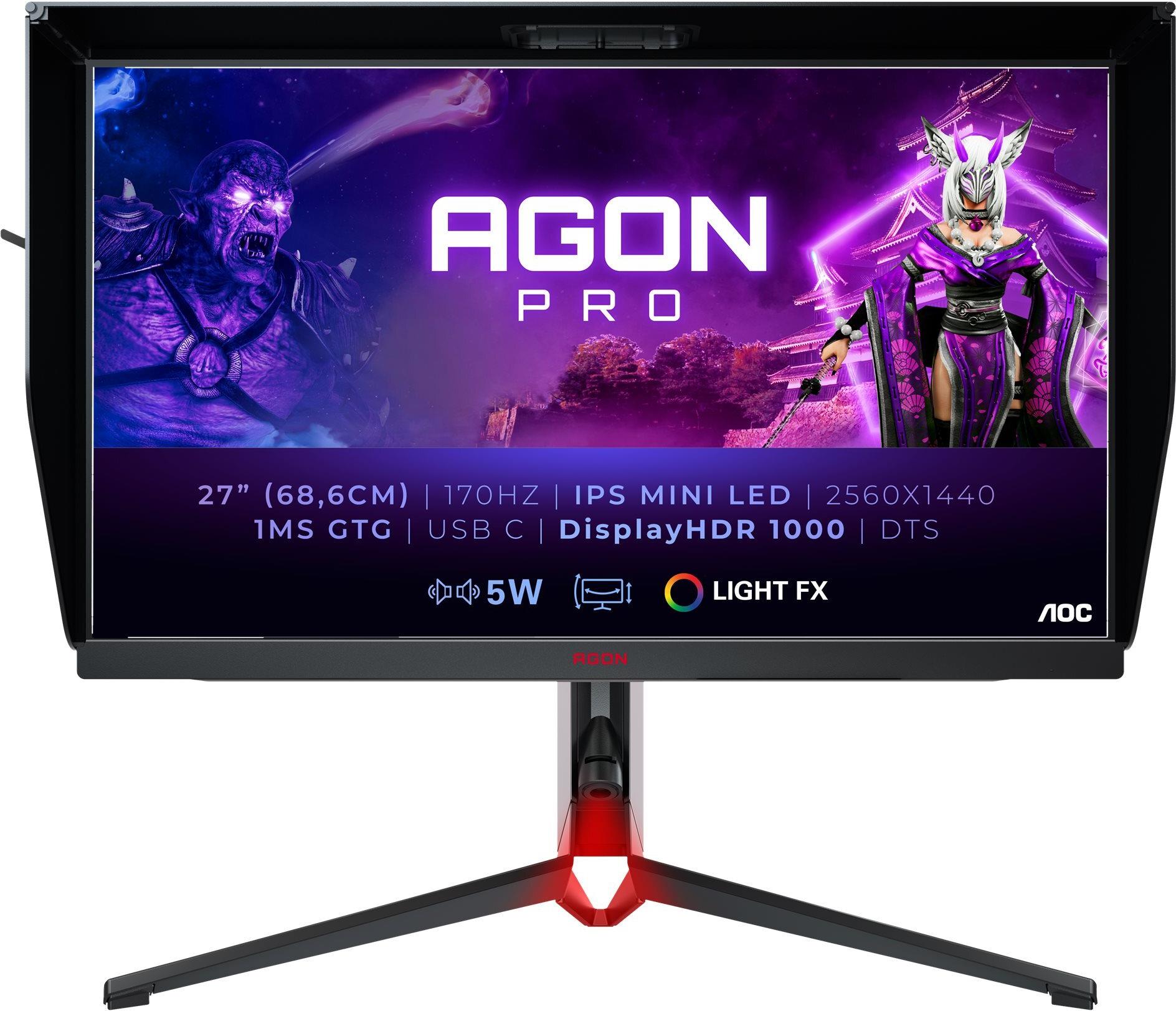 AOC Gaming AG274QXM - AGON4 Series - LED-Monitor - Gaming - 68.6 cm (27) - 2560 x 1440 QHD @ 170 Hz - IPS - 600 cd/m² - 1000:1 - DisplayHDR 1000 - 1 ms - 2xHDMI, DisplayPort, USB-C - Lautsprecher - mattschwarze Front, mattschwarze/rote Rückseite (AG274QXM) von AOC