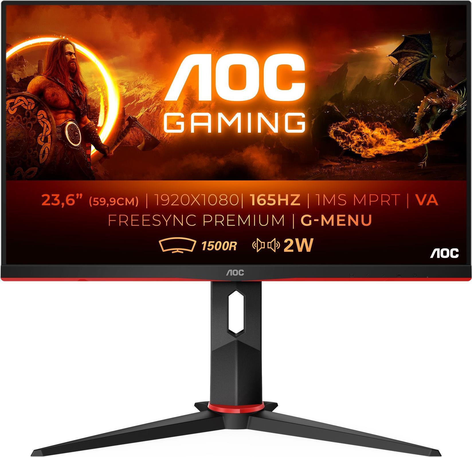 AOC Gaming C24G2AE/BK - LED-Monitor - gebogen - 61 cm (24) (23.6 sichtbar) - 1920 x 1080 Full HD (1080p) - VA - 250 cd/m² - 3000:1 - 1 ms - 2xHDMI, 2xDisplayPort, VGA - Lautsprecher - Schwarz, Rot von AOC